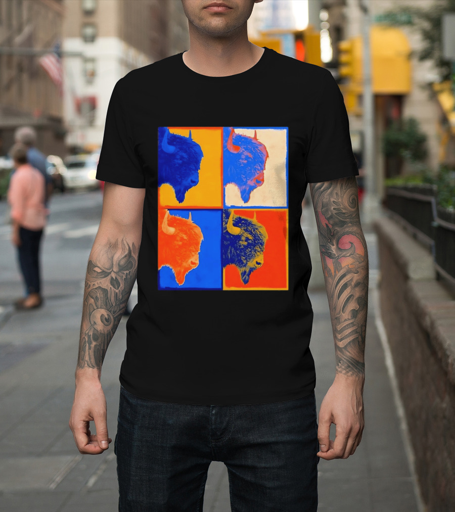 Colorful Pop Bison Grid Andy Warhol T-Shirt