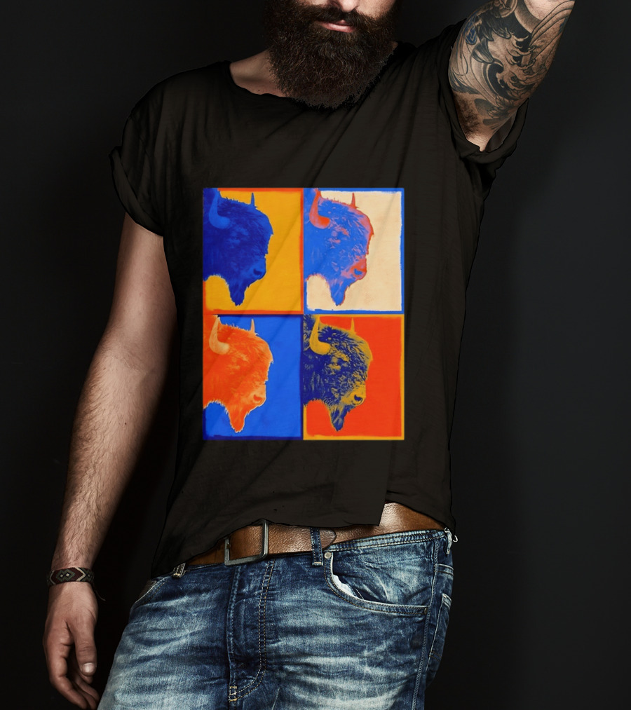 Colorful Pop Bison Grid Andy Warhol T-Shirt