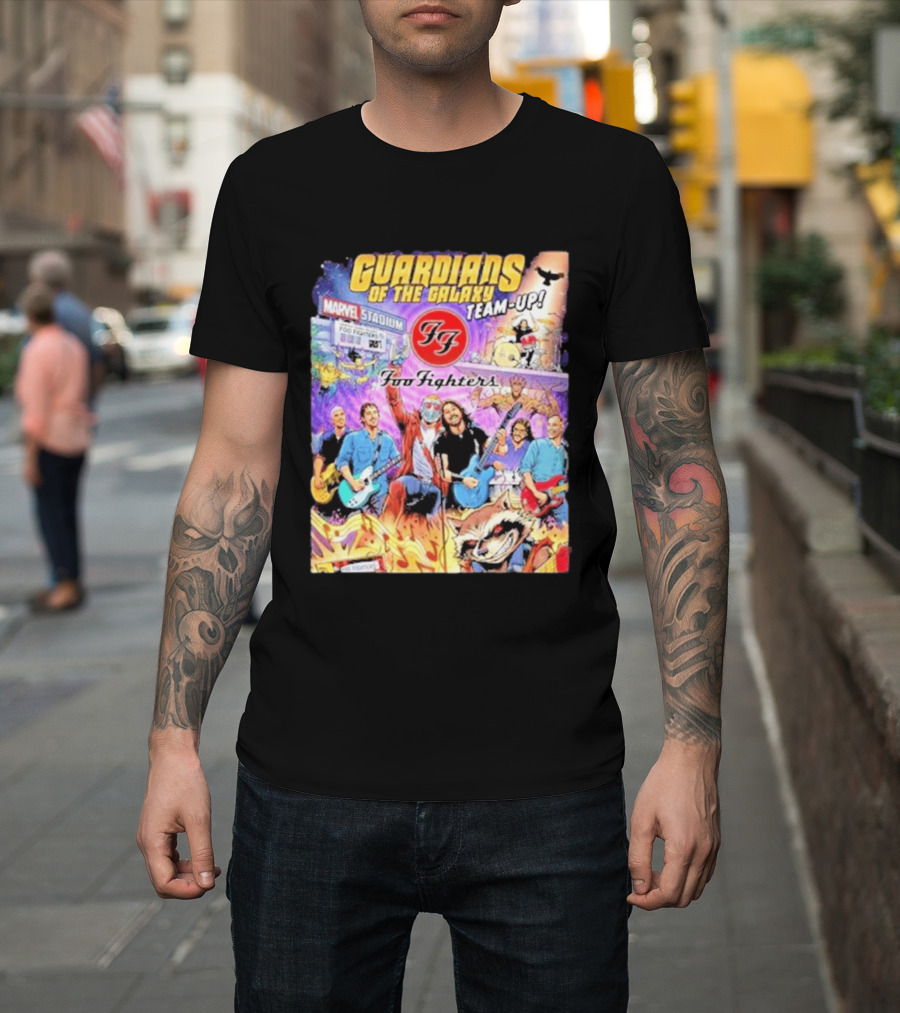 Guardians Of The Galaxy Team Up Foo Fighters Marvel Stadium Wayne Nichols T-Shirt