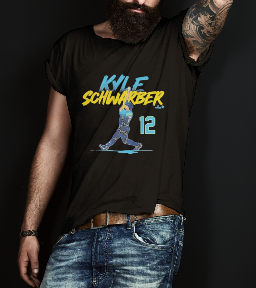 Kyle Schwarber Philly Slugger Swing 12 Blue Yellow Baseball Player Art Action T-Shirt