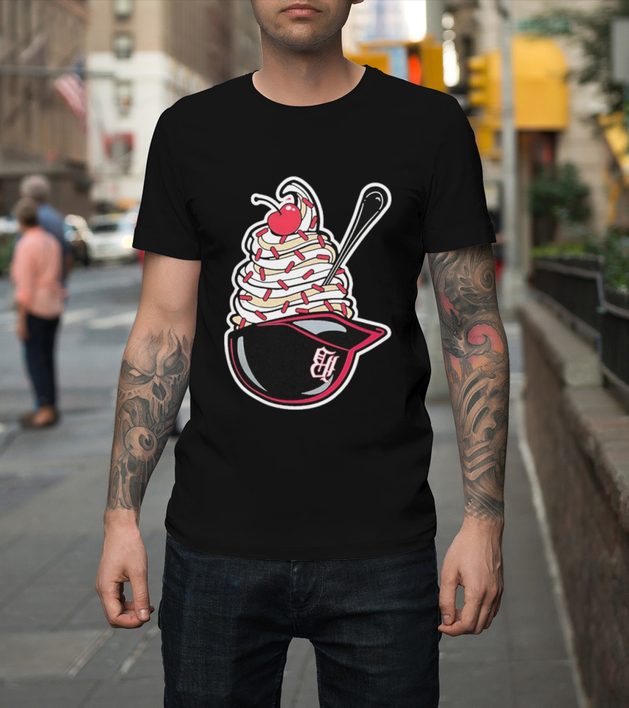 Birmingham Barons Ice Cream Helmet With Sprinkles And Cherry T-Shirt