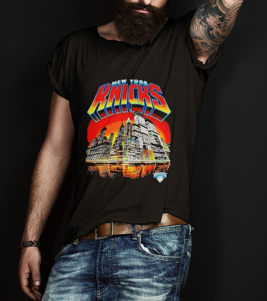 New York Knicks Vibrant City Skyline Sunset Basketball T-Shirt