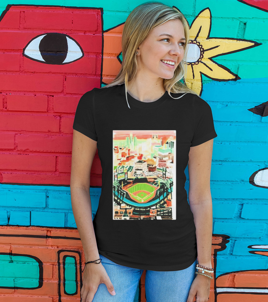 Comerica Park Detroit Skyline Baseball Art Sydney Finney T-Shirt