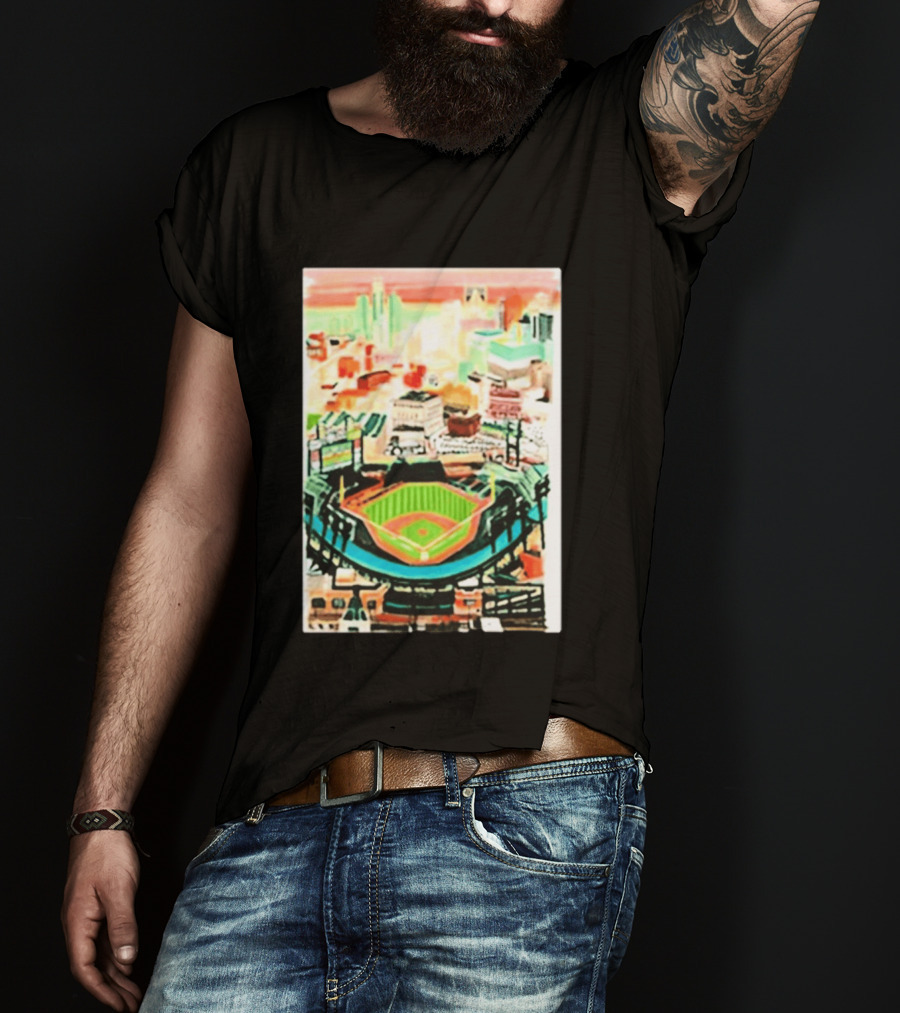 Comerica Park Detroit Skyline Baseball Art Sydney Finney T-Shirt