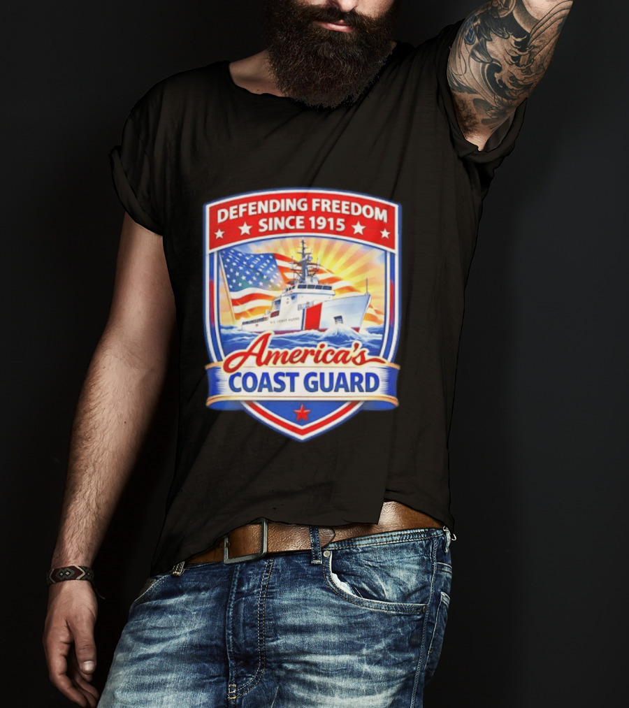 Defending Freedom Since 1915 America's Coast Guard US Flag Ship T-Shirt