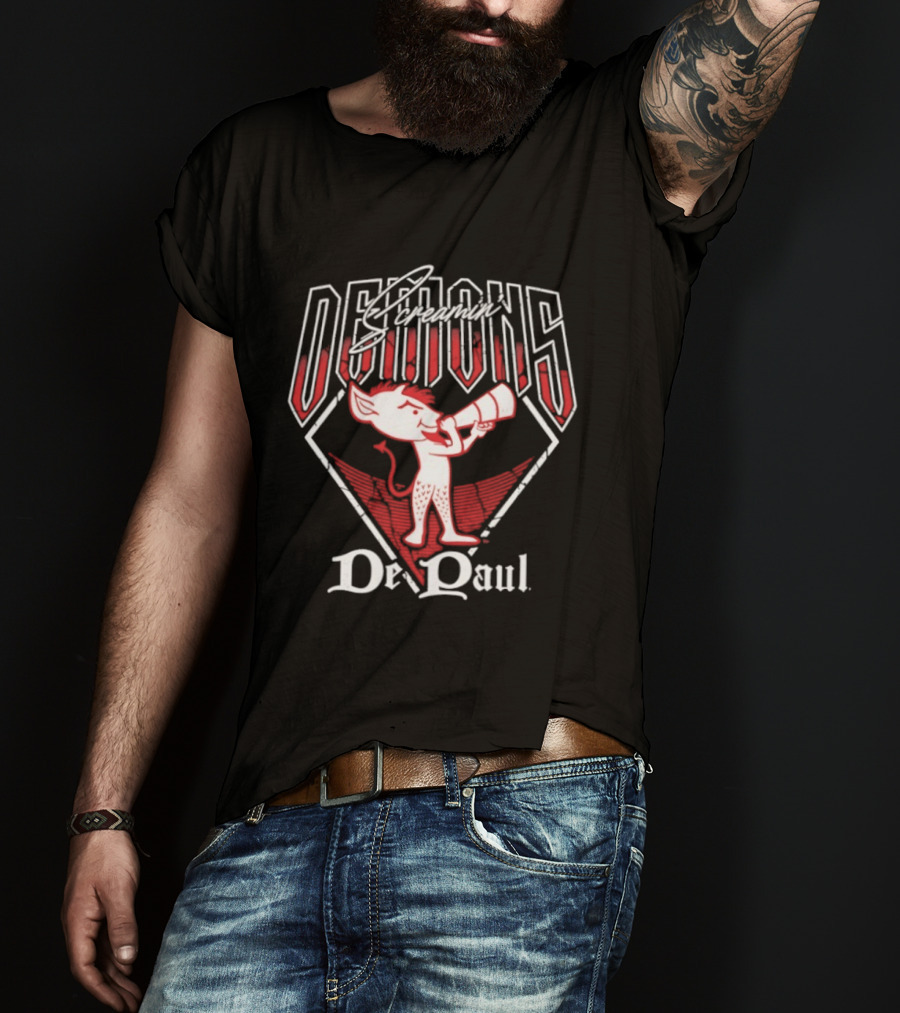 DePaul Screamin' Demons Baseball Cartoon Character Megaphone T-Shirt