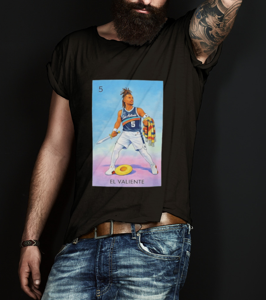 San Antonio Spurs El Valiente Stephon Castle Lotería Card T-Shirt