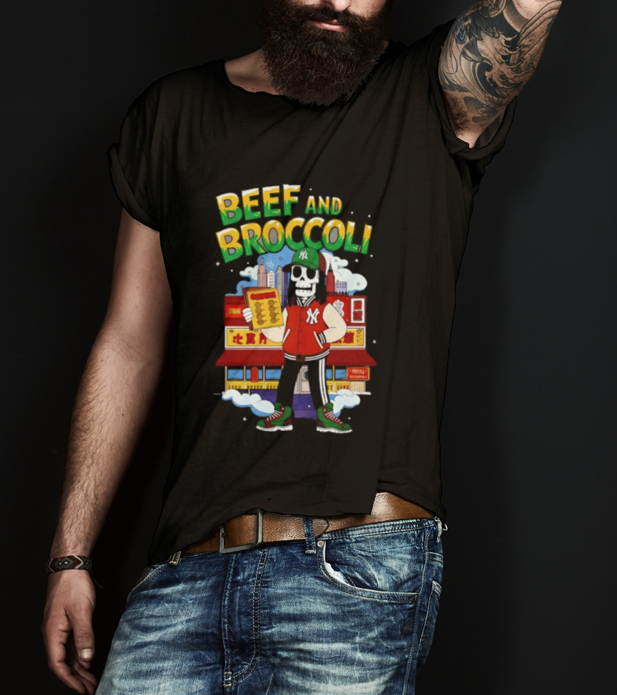 Beef And Broccoli Skeleton In NYC Street Food T-Shirt