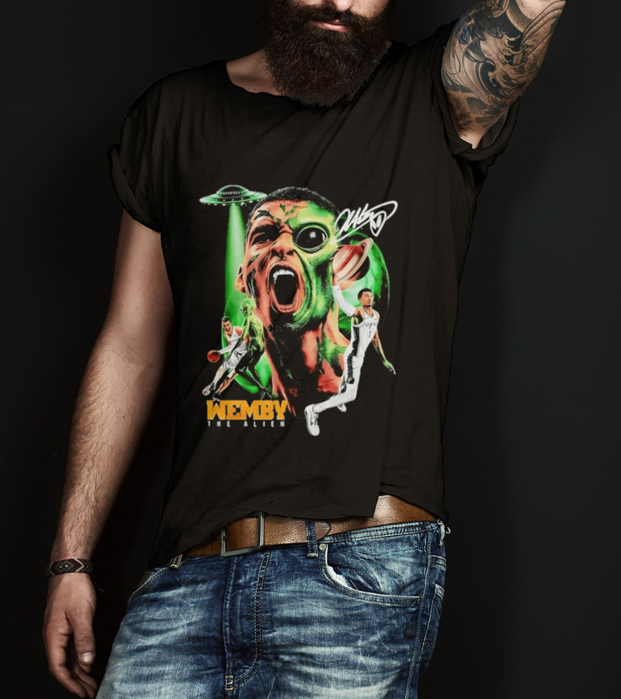 Wemby The Alien San Antonio Spurs NBA UFO Theme With Signature T-Shirt