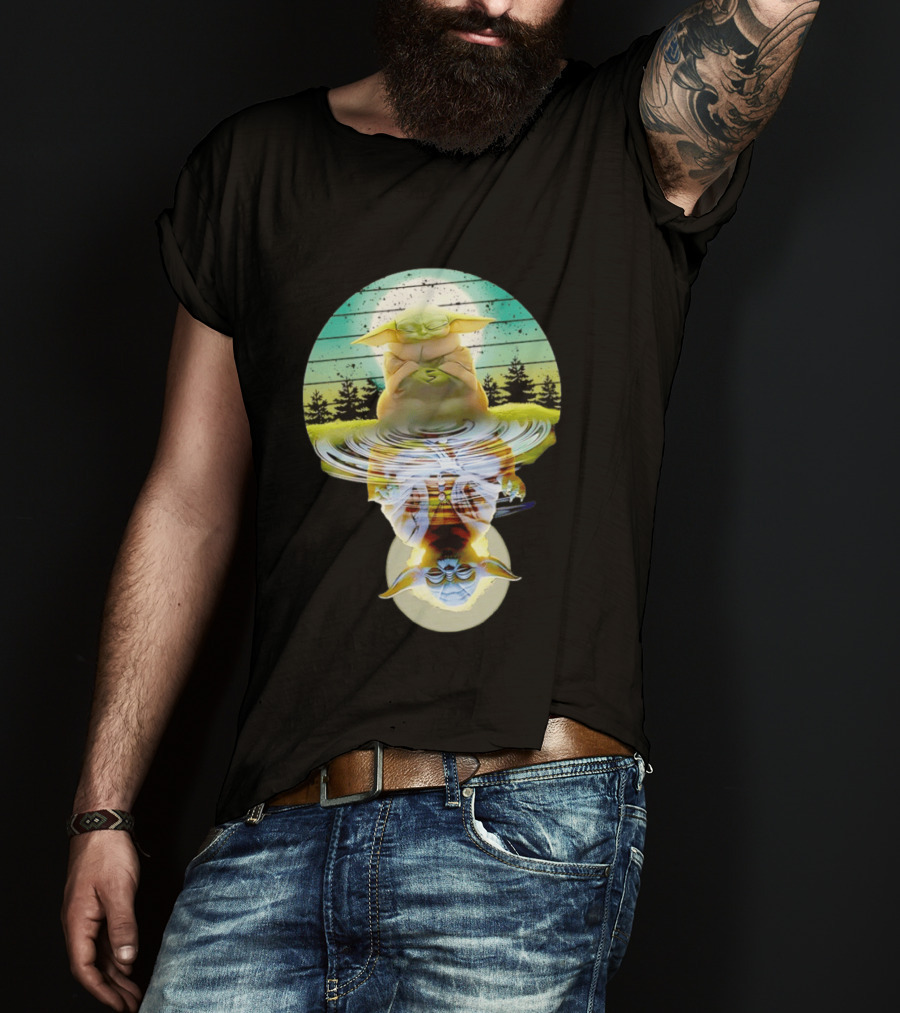 Baby Yoda Star Wars Meditation Forest Reflection Ripples T-Shirt