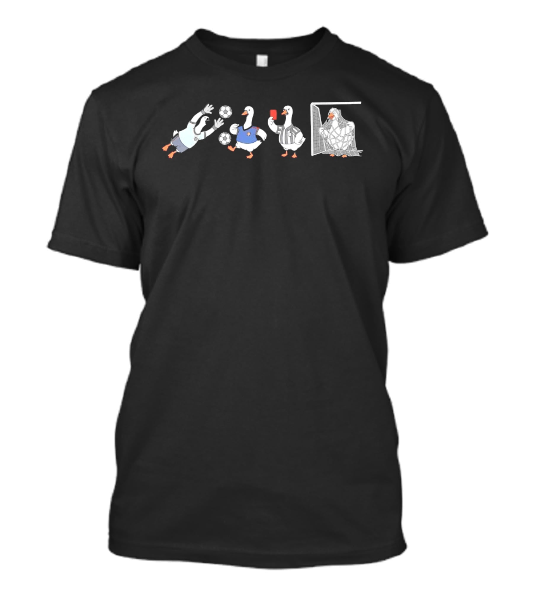 Ducks Soccer Match Diving Goalie Referee And Goal Net Moments T-Shirt