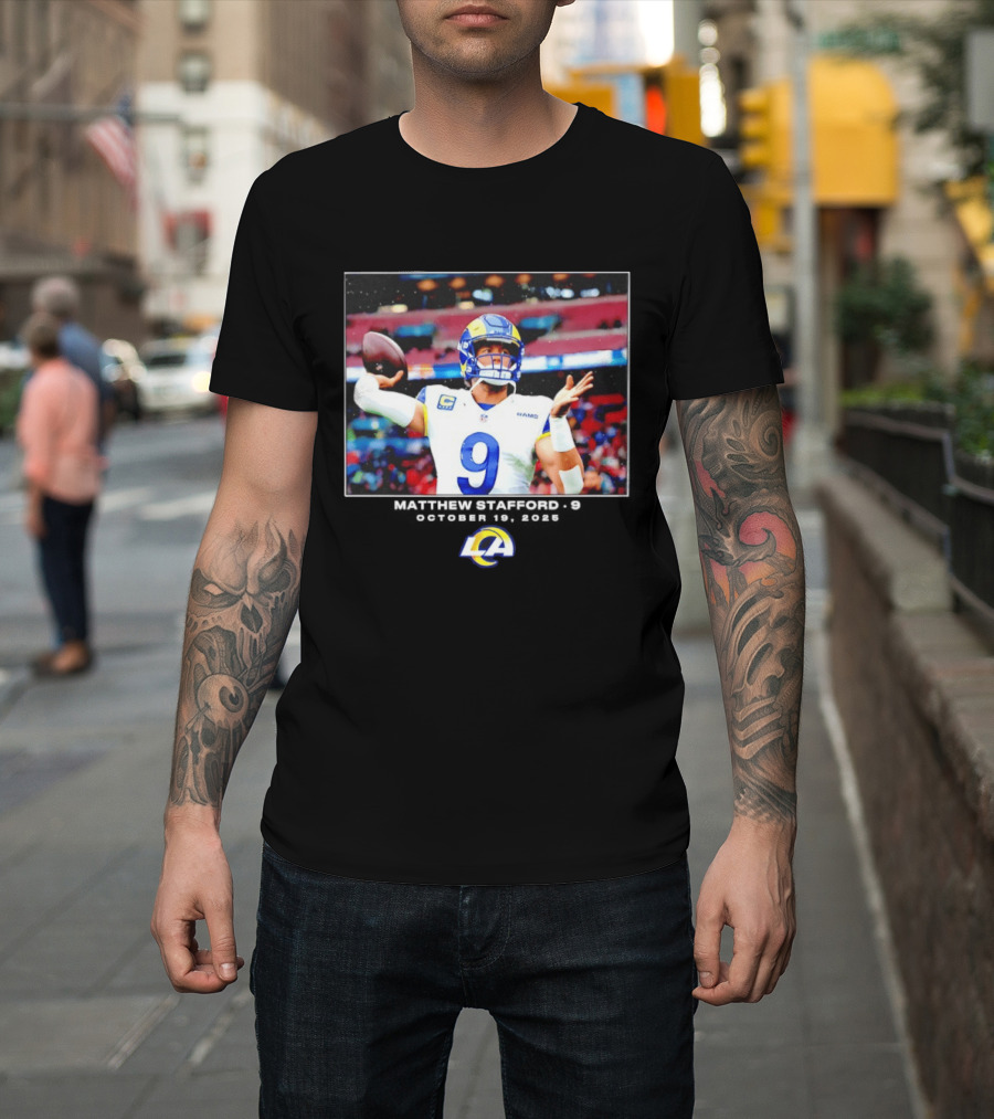 Los Angeles Rams Matthew Stafford Week 7 Action Photo With LA Rams T-Shirt