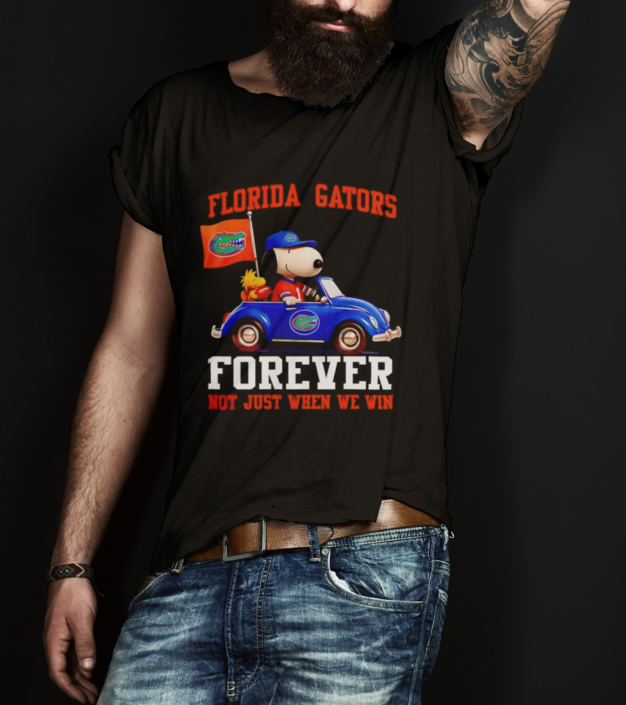 Peanuts Snoopy Woodstock In Blue Car Florida Gators Forever Not Just When We Win T-Shirt