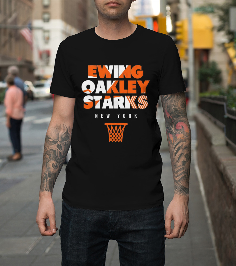Ewing Oakley Starks New York Knicks Basketball Legends 90s Hoop T-Shirt