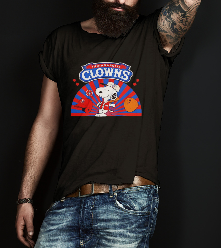 Snoopy Indianapolis Clowns Baseball Vintage Style Red Blue Peanuts Comic Strip Baseball Bat Glove Cap T-Shirt
