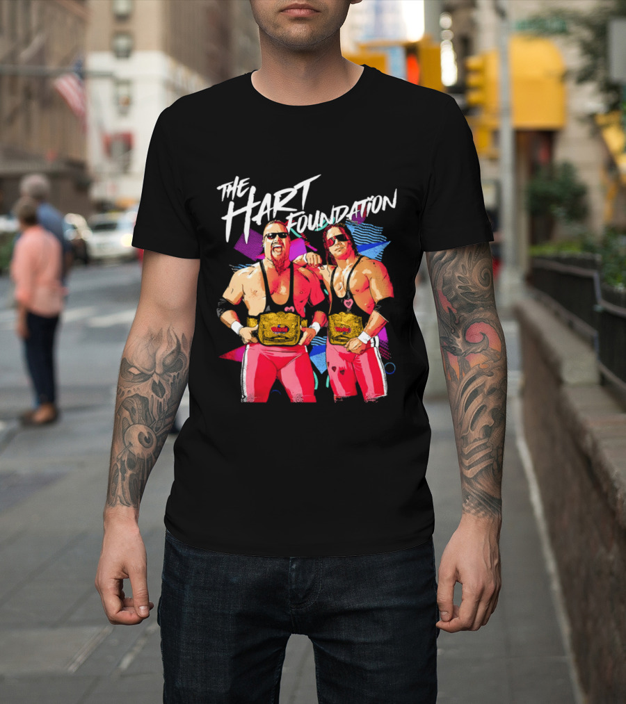 The Hart Foundation WWE Champions With Belts And Sunglasses T-Shirt