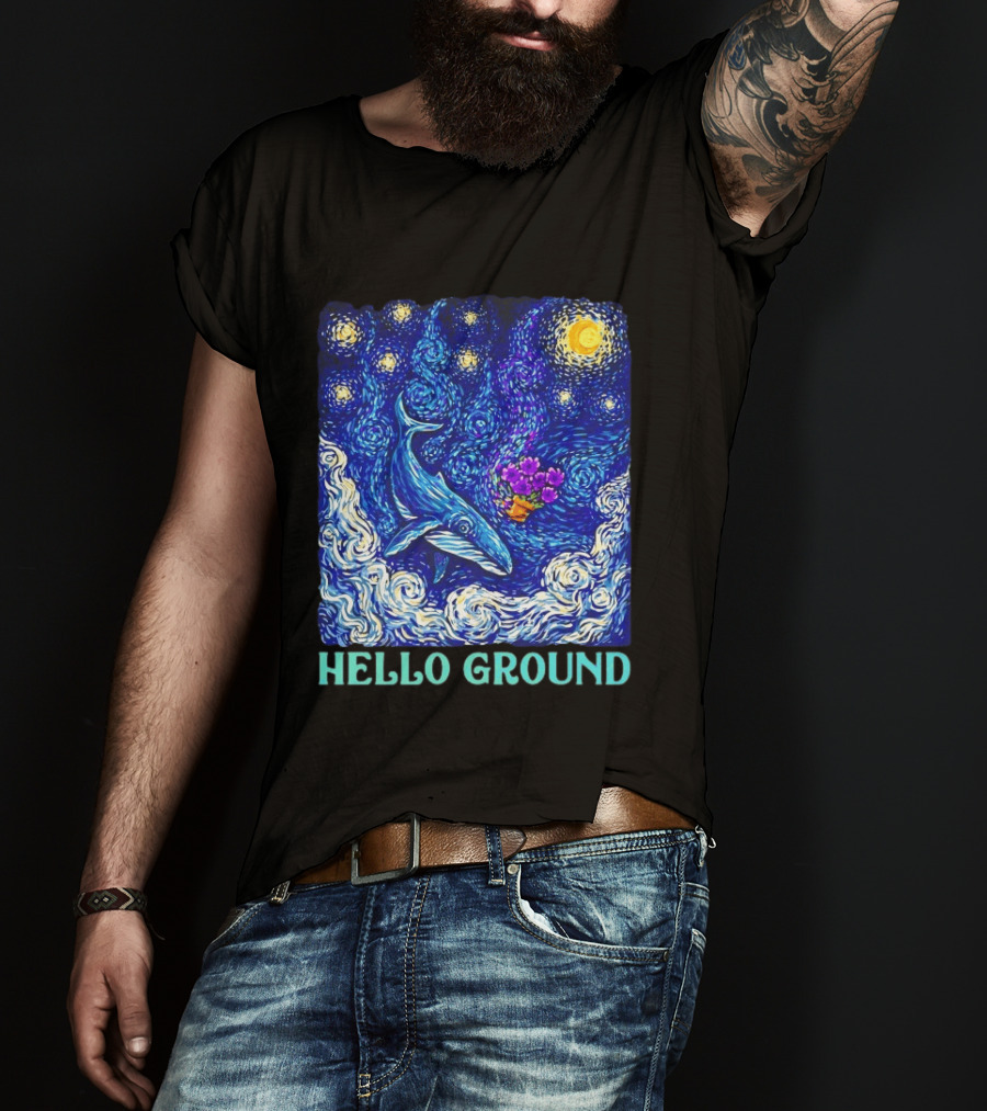 The Hitchhiker's Guide To The Galaxy Starry Night Hello Ground Whale T-Shirt