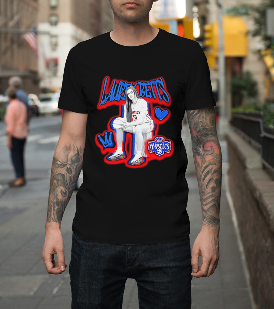 Lauren Betts Washington Mystics Basketball No. 51 Mystics Logo And Heart T-Shirt