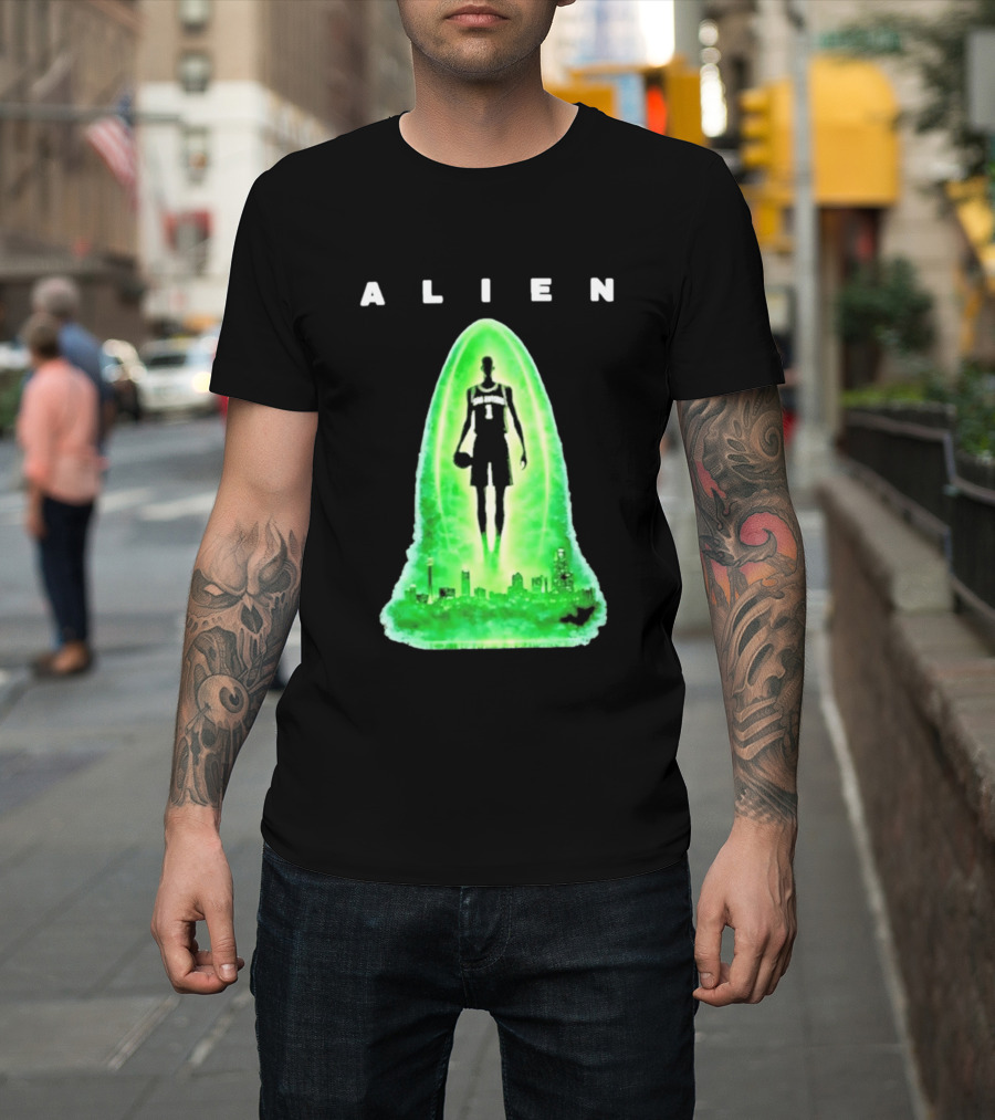 Alien Wemby San Antonio Alien Basketball Cityscape T-Shirt