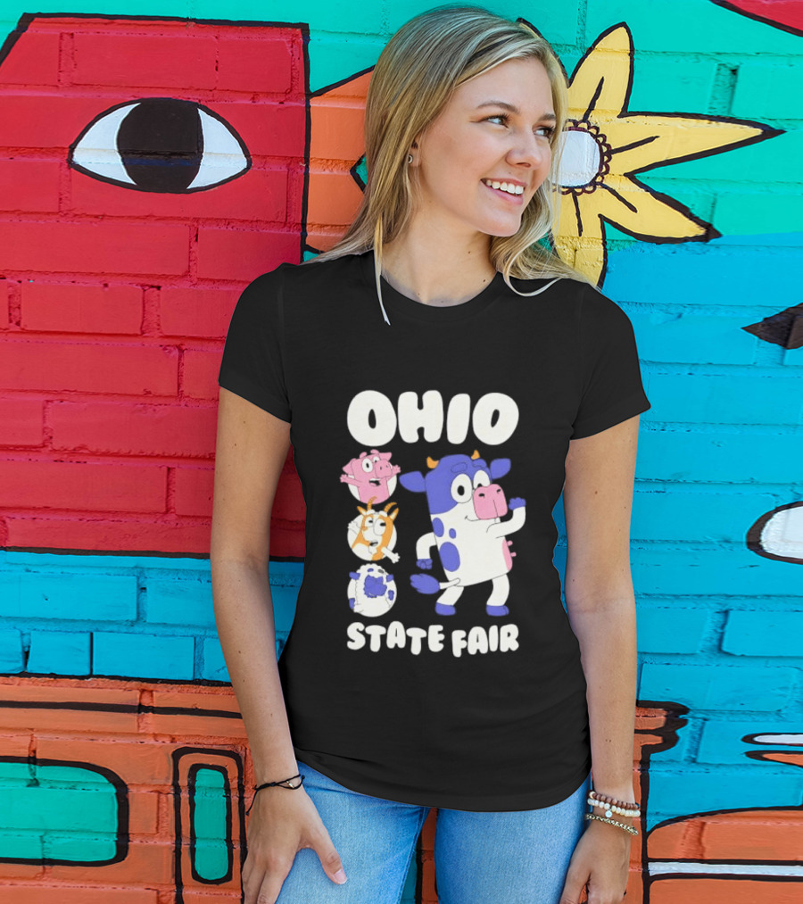 Blue Spotted Cow Pink Pig White Orange Goat Blue Sheep Farm T-Shirt