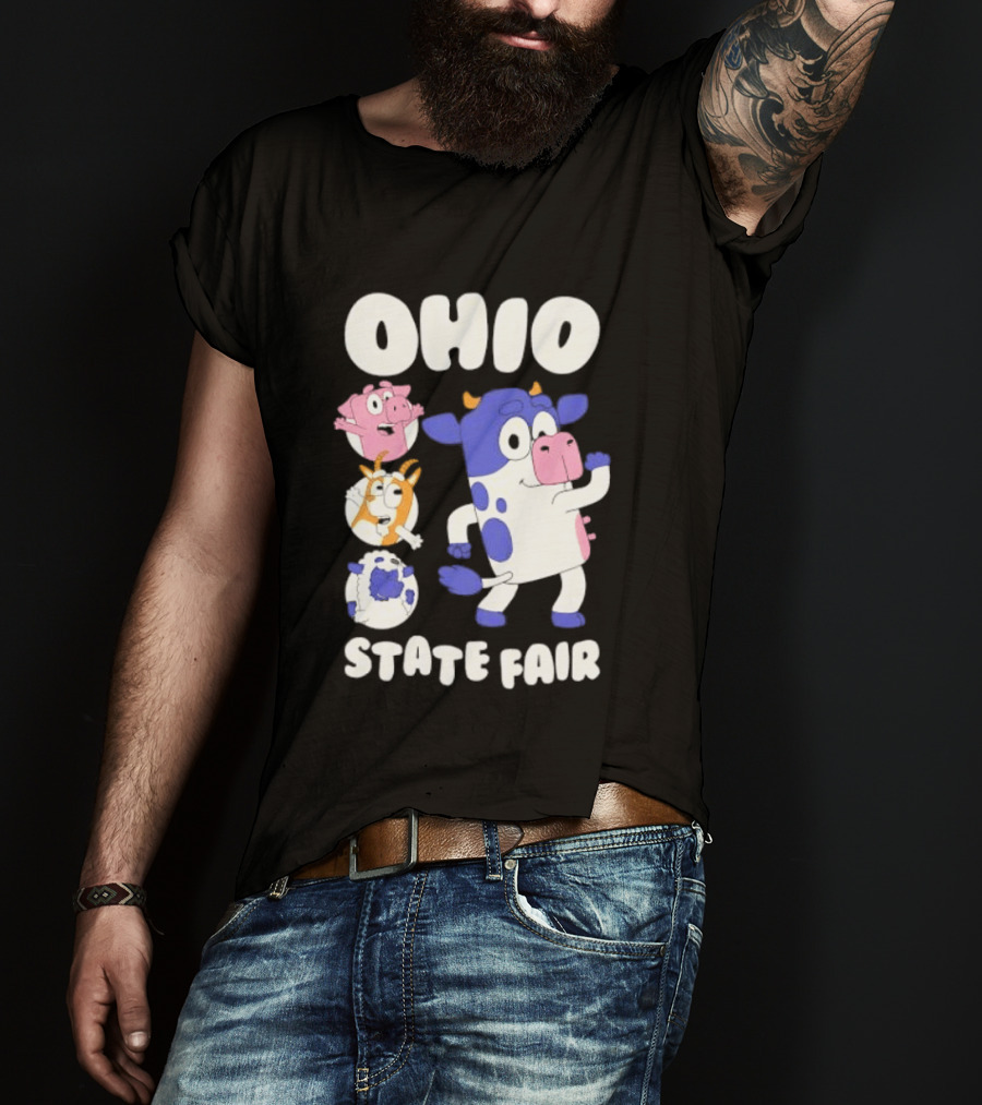 Blue Spotted Cow Pink Pig White Orange Goat Blue Sheep Farm T-Shirt