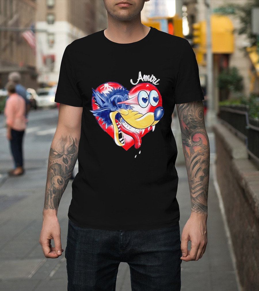 Heart Wolf Amiri Iconic Pop Art Style Fusion T-Shirt