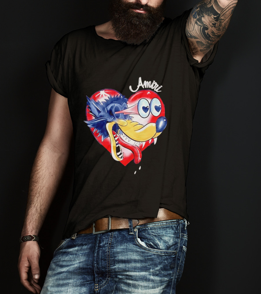Heart Wolf Amiri Iconic Pop Art Style Fusion T-Shirt