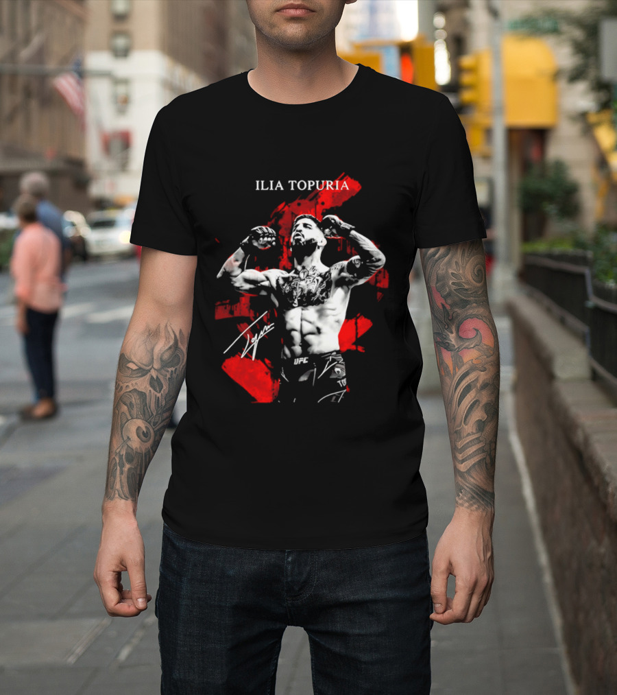 Ilia Topuria UFC Fighter Bold Red Abstract T-Shirt