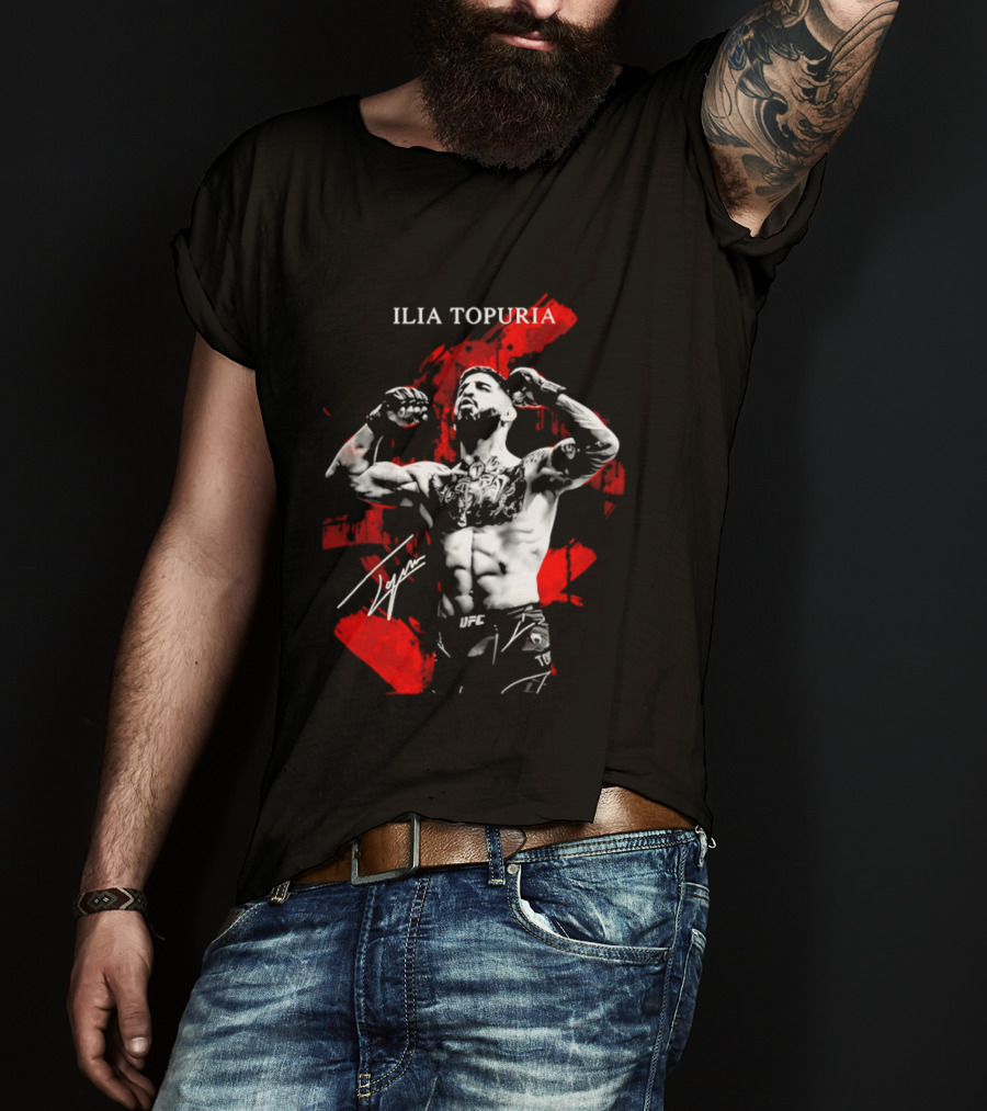Ilia Topuria UFC Fighter Bold Red Abstract T-Shirt