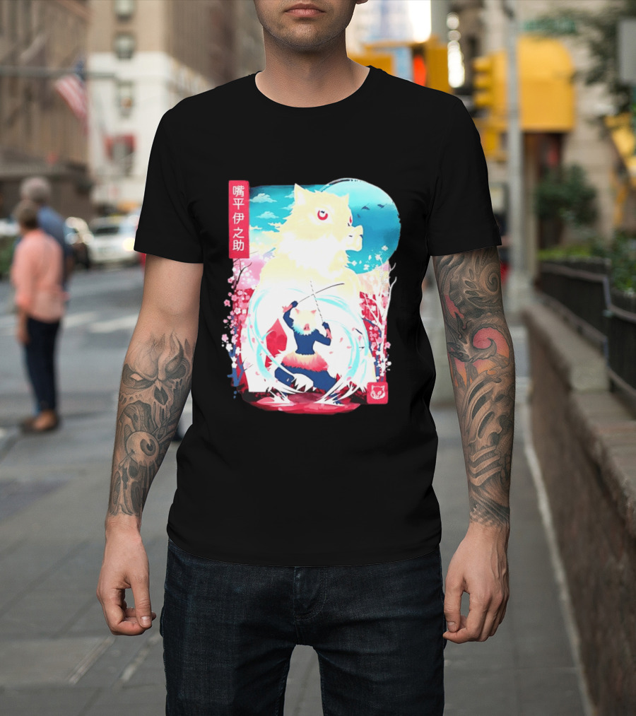 Inosuke Hashibira Boar Head Demon Slayer Anime Cherry Blossom Scene T-Shirt