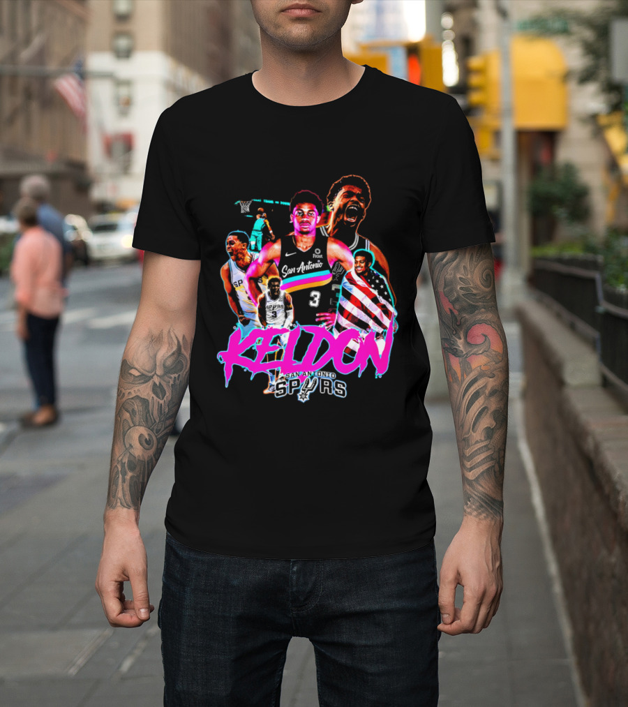 San Antonio Spurs Keldon Johnson Collage Vibrant Basketball Player T-Shirt