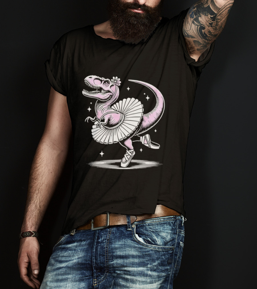 Tyrannosaurus Rex Pink Ballerina Tutu Pointe Shoes Dancing T-Shirt