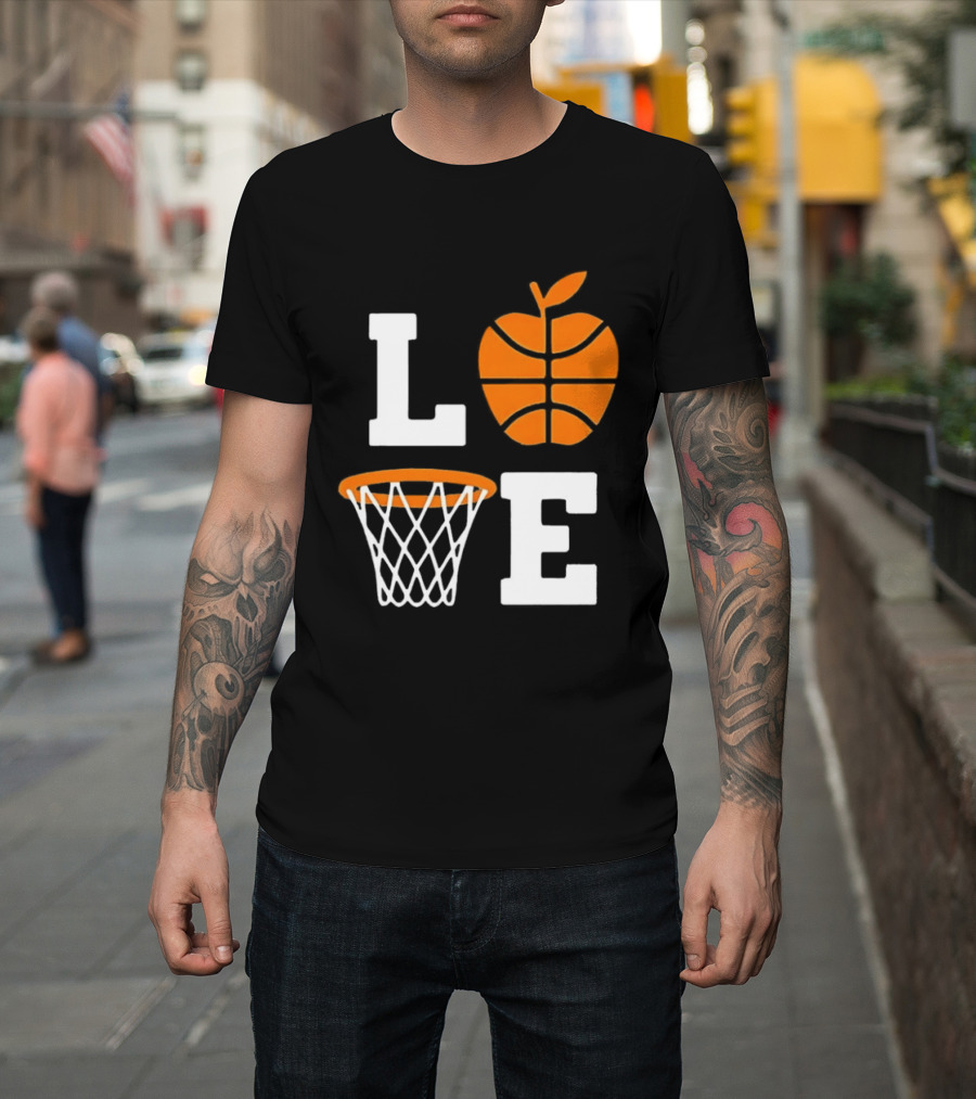 Love Apple Basketball Net Coach Teacher Player School Court Gameday T-Shirt