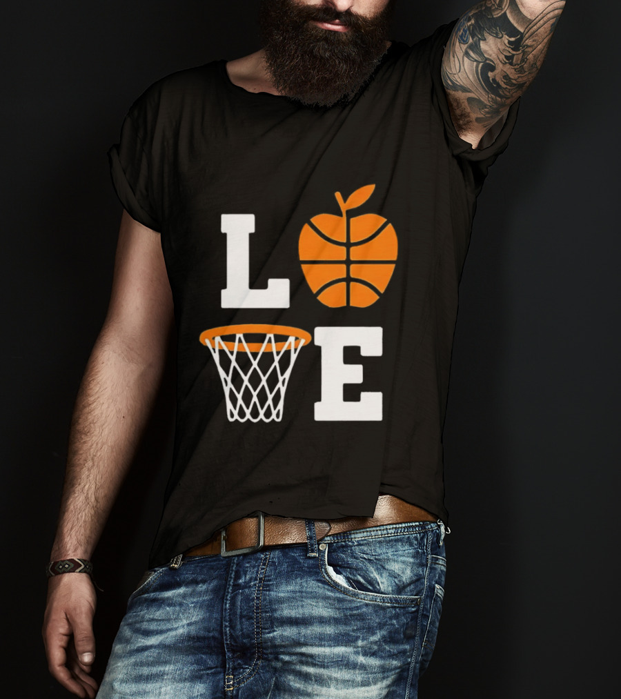 Love Apple Basketball Net Coach Teacher Player School Court Gameday T-Shirt