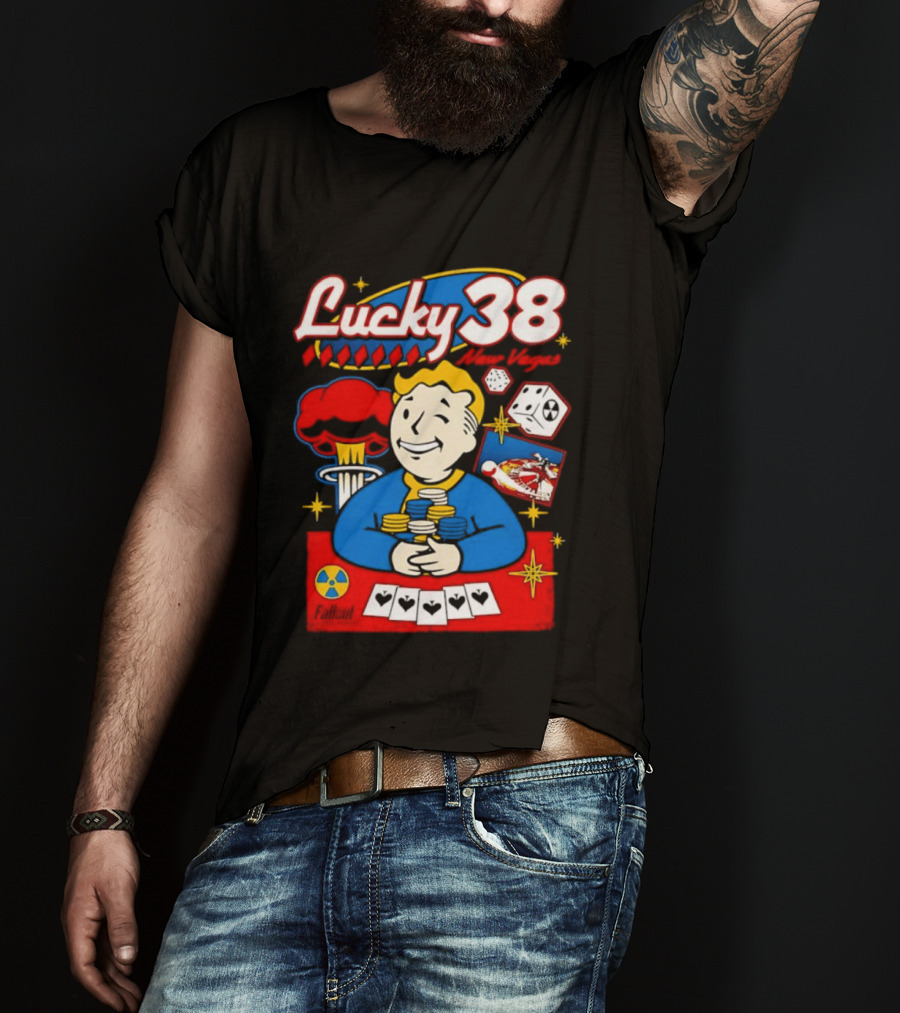 Lucky 38 New Vegas Vault Boy Poker Explosion T-Shirt