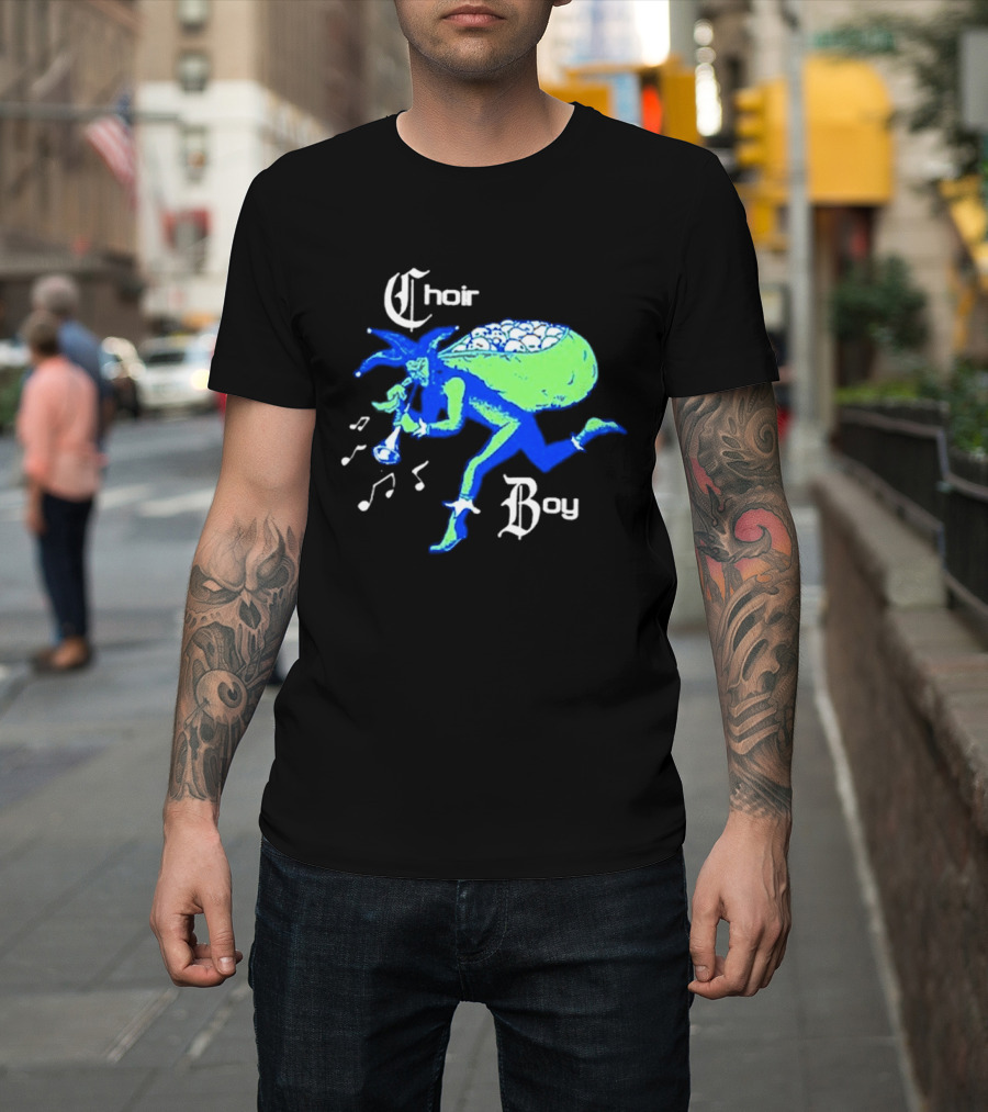Choir Boy Running Jester With Bag Of Bones And Musical Notes T-Shirt