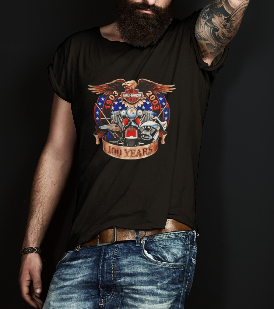 Harley Davidson 1903 2003 100 Years Eagle Engine Stars T-Shirt