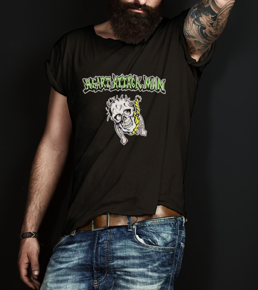 Heart Attack Man Skull Noose Pale Green Text Yellow Rope T-Shirt