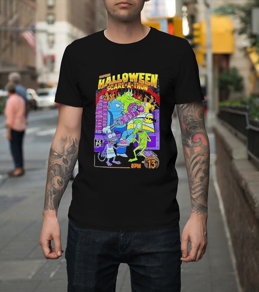 Simpsons Halloween Scare A Thon TV PG 8PM Channel 13 Hell's Kitchen Monsters And Aliens T-Shirt