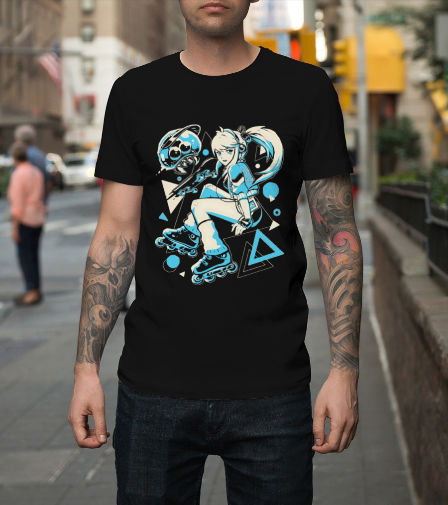 Samus Aran Metroid Rollerblades Skateboard Retro Gaming T-Shirt