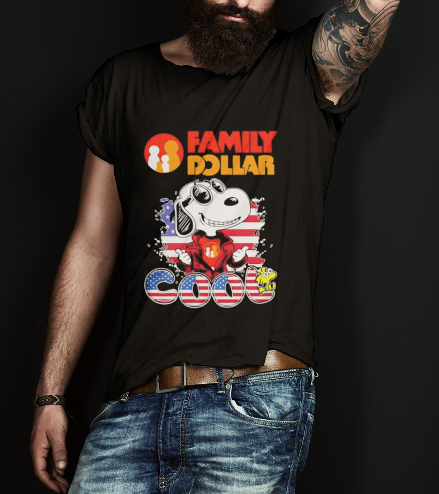 Family Dollar Snoopy I Love Cool Woodstock American Flag T-Shirt