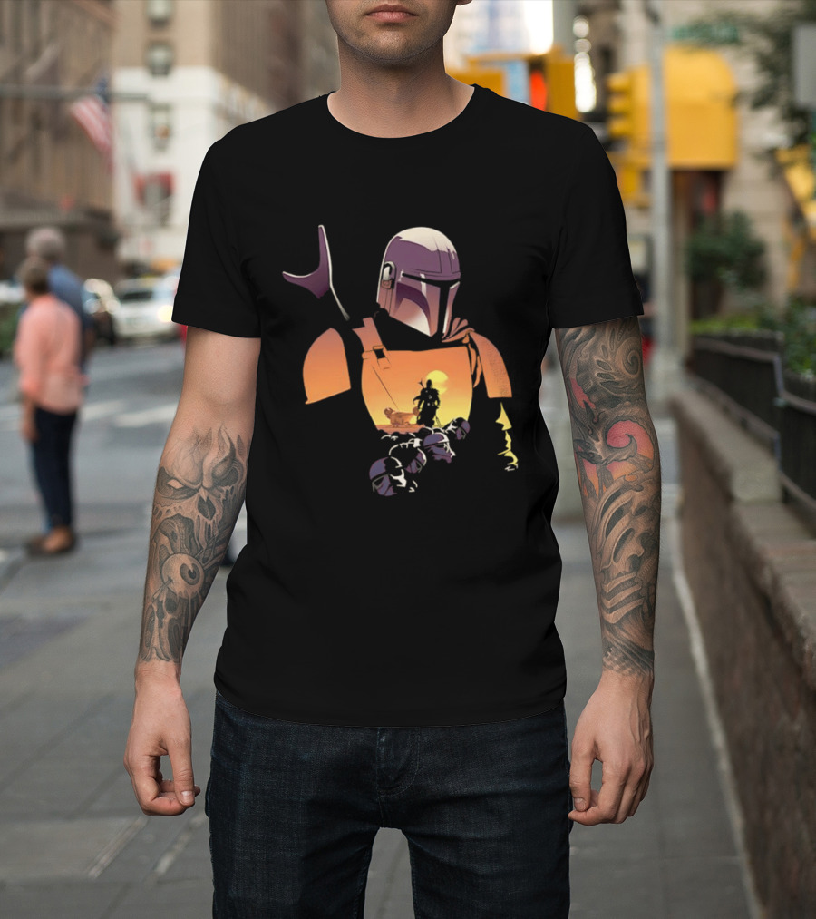 The Mandalorian Grogu Star Wars Journey Silhouette In Armor Scene T-Shirt