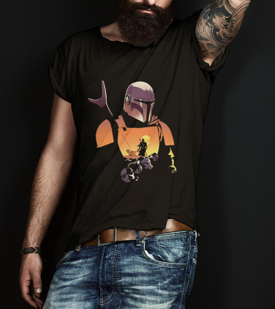 The Mandalorian Grogu Star Wars Journey Silhouette In Armor Scene T-Shirt