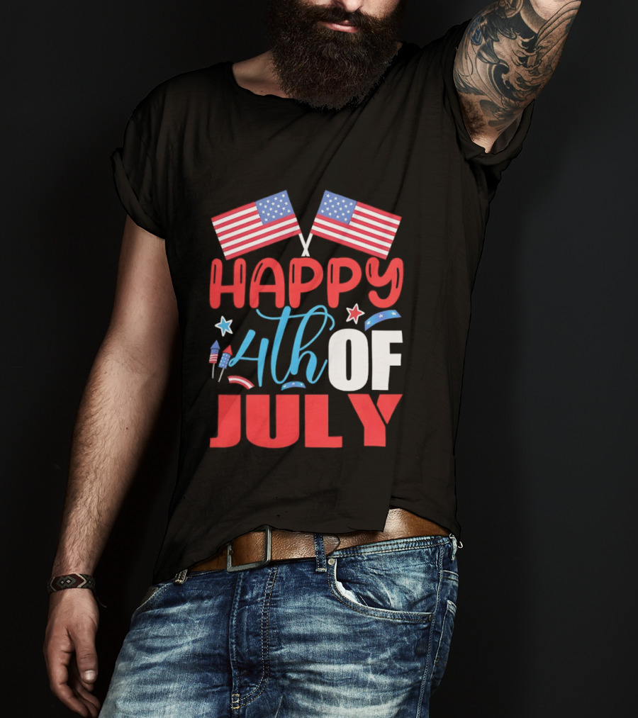 American Independence Day Happy 4th Of July USA Flags Celebration T-Shirt