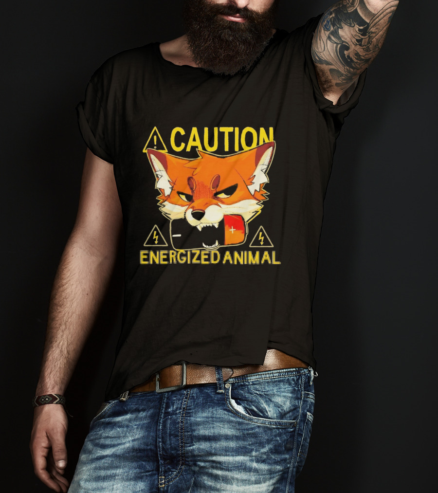Caution Energized Animal Fox Battery Warning T-Shirt