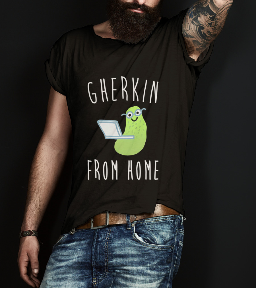 Gherkin From Home Cute Pickle With Laptop T-Shirt