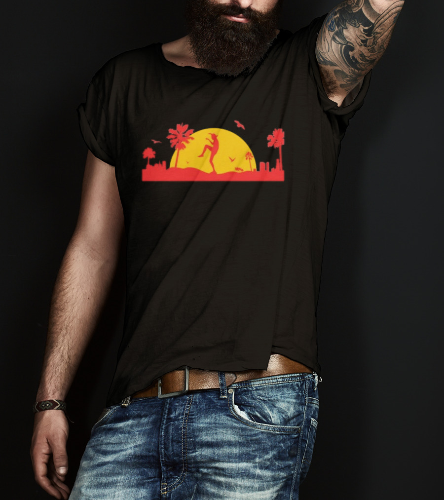 Cobra Kai Crane Kick Sunset Scene With Palm Trees And Birds T-Shirt