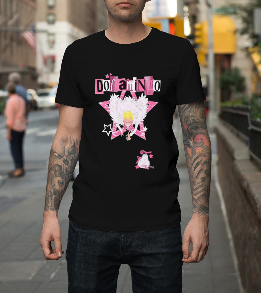 Doflamingo One Piece Pink Star Feathered Cape Anime T-Shirt