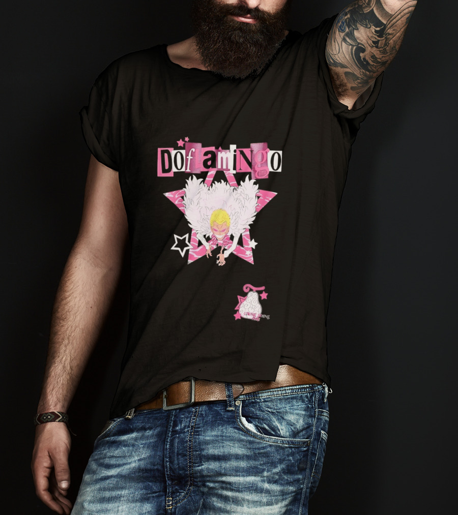 Doflamingo One Piece Pink Star Feathered Cape Anime T-Shirt