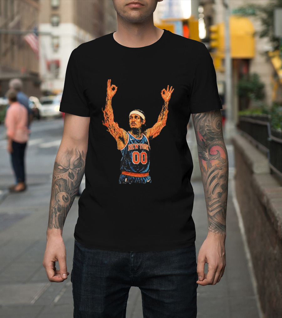 Jordan Clarkson New York Knicks Flaming Arms Basketball Game 1 2026 T-Shirt